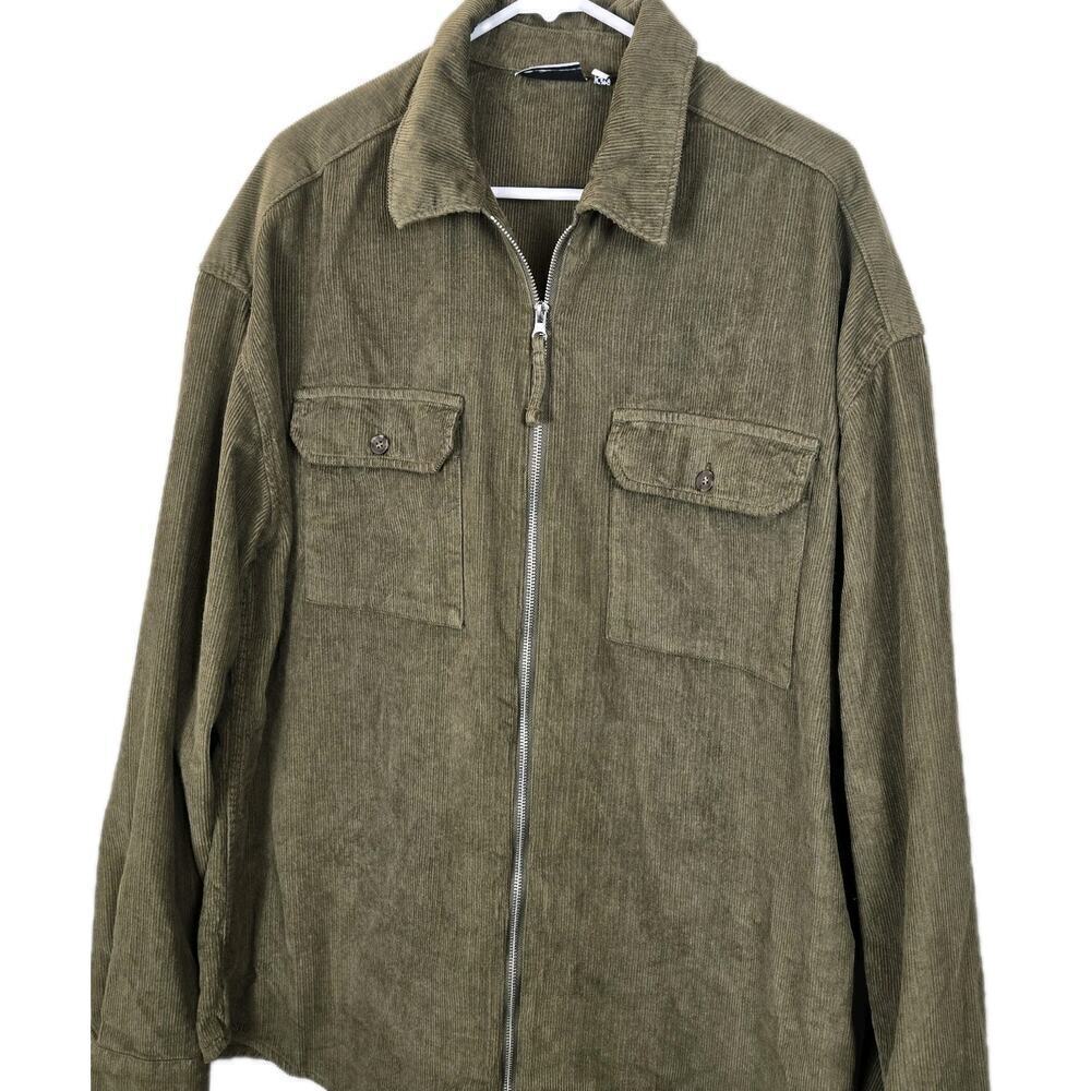 ASOS Mens Full Zip Skinny Corduroy XL TALL 44" LONG Taupe Green Gorpcore Rugged